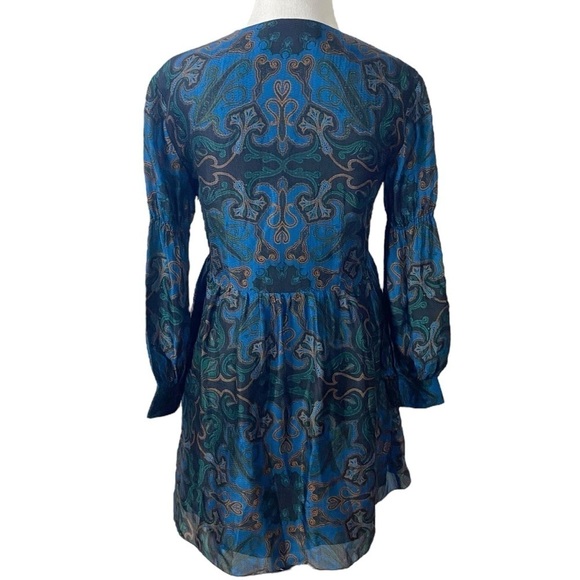 Revolve Rachel Zoe Silk Liridona Mini Dress Blue Size 2 XS V Neck Plunge Ruffle - Picture 6 of 17